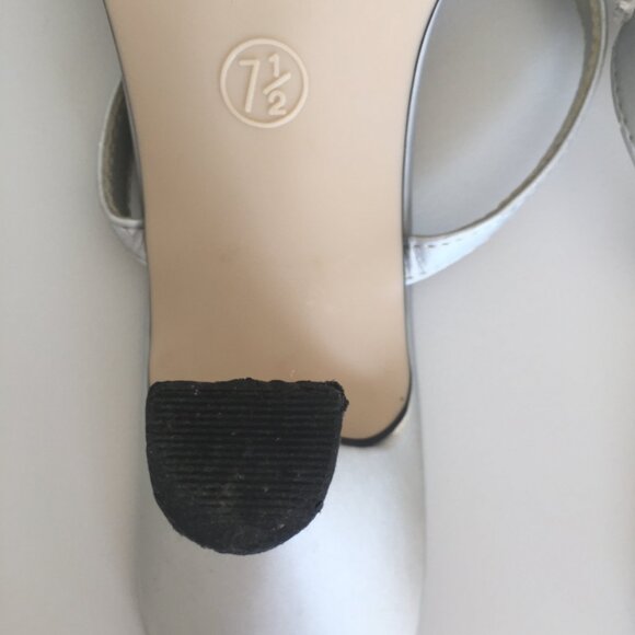 Vintage 90's Silver Satin Beaded T-strap Slides Heels sz 7.5 - Picture 6 of 13